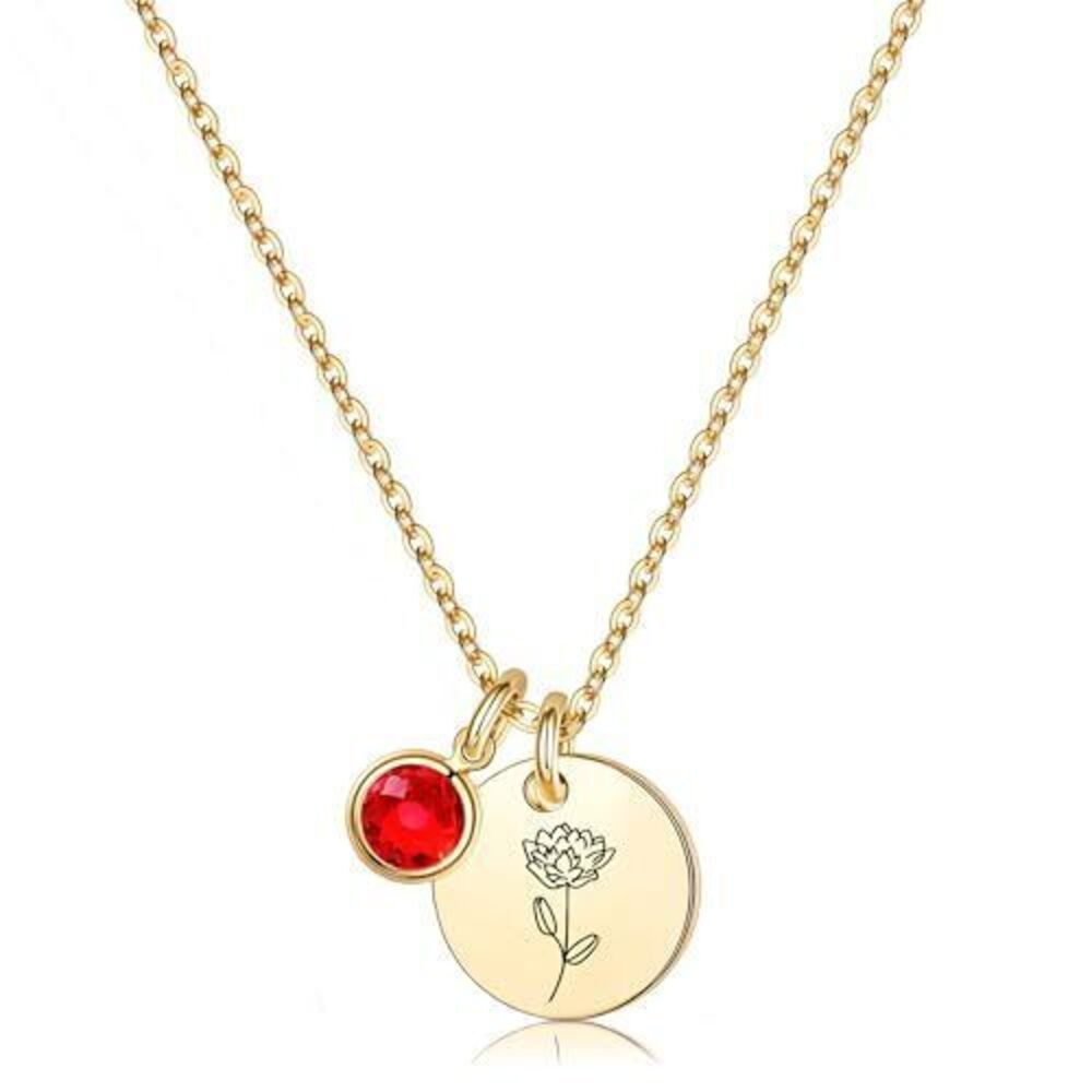 6146 Birth Flower Necklaces , 18K Gold Plated Dainty Birthstone Pendant